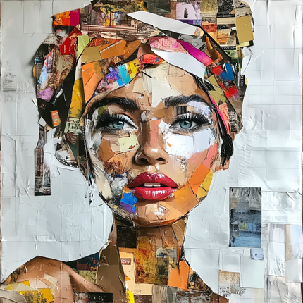 Schilderij 'Vrouw in collage van Krantenknipsels 2.0'